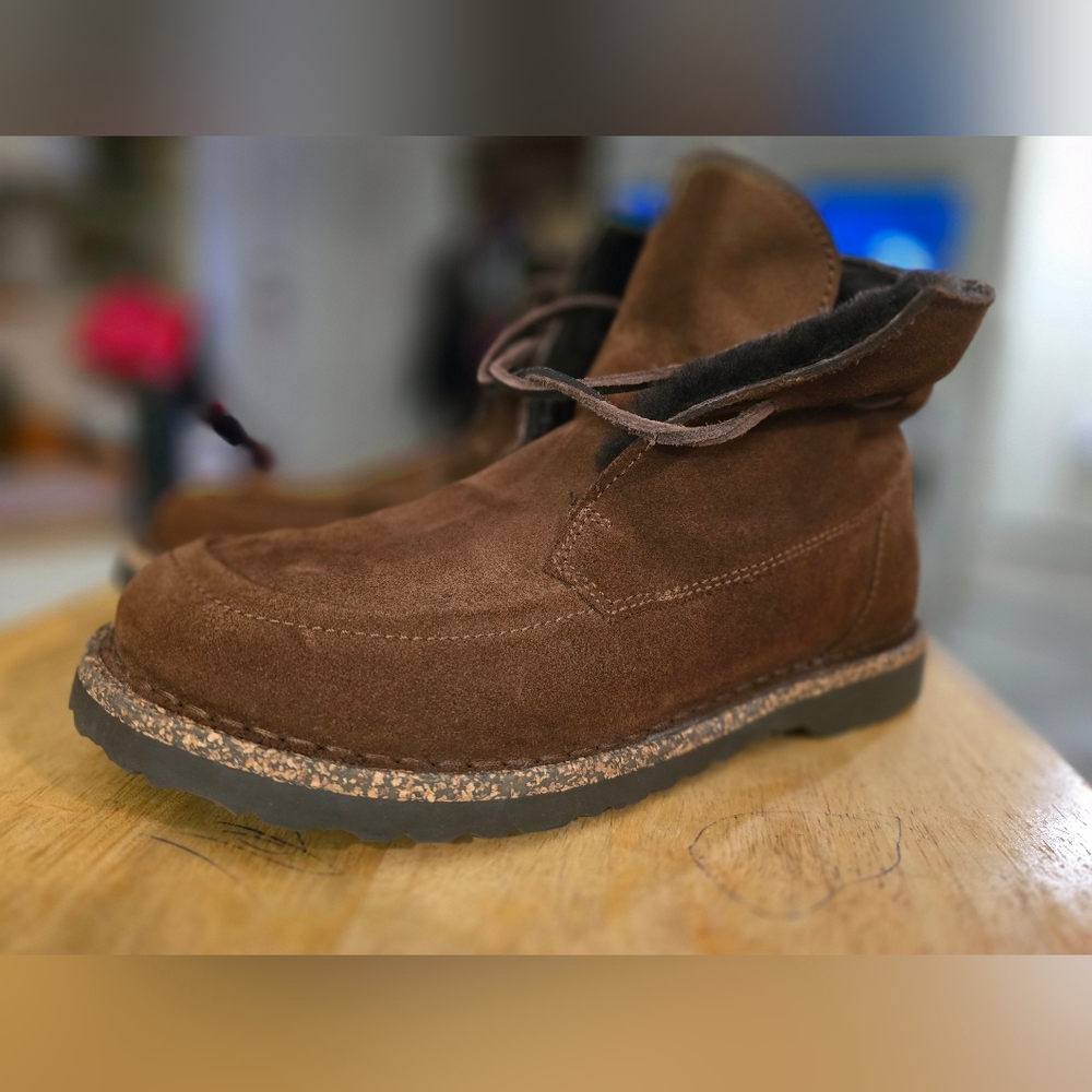 NEW BIRKENSTOCK BAKKI BOOTS WOMENS 7 MENS 5 ESPRESSO BROWN SUEDE SHEARLING LINED